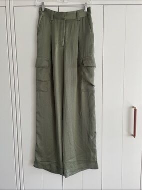 ba&sh Olive satin Cargo Wide-Leg Trousers sz 34